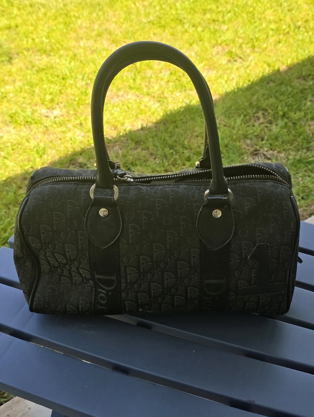 Christian Dior Trotter Monogram Boston Satchel Black Canvas Leather Handbag - Picture 4 of 13